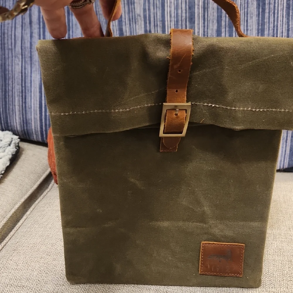 Olive Green Canvas Bag with Brown Leather Accents - Picture 1 of 5